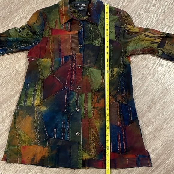 Michael Tyler Women’s Button Front Short Small Colorful Patchwork Lagenlook - Picture 11 of 12